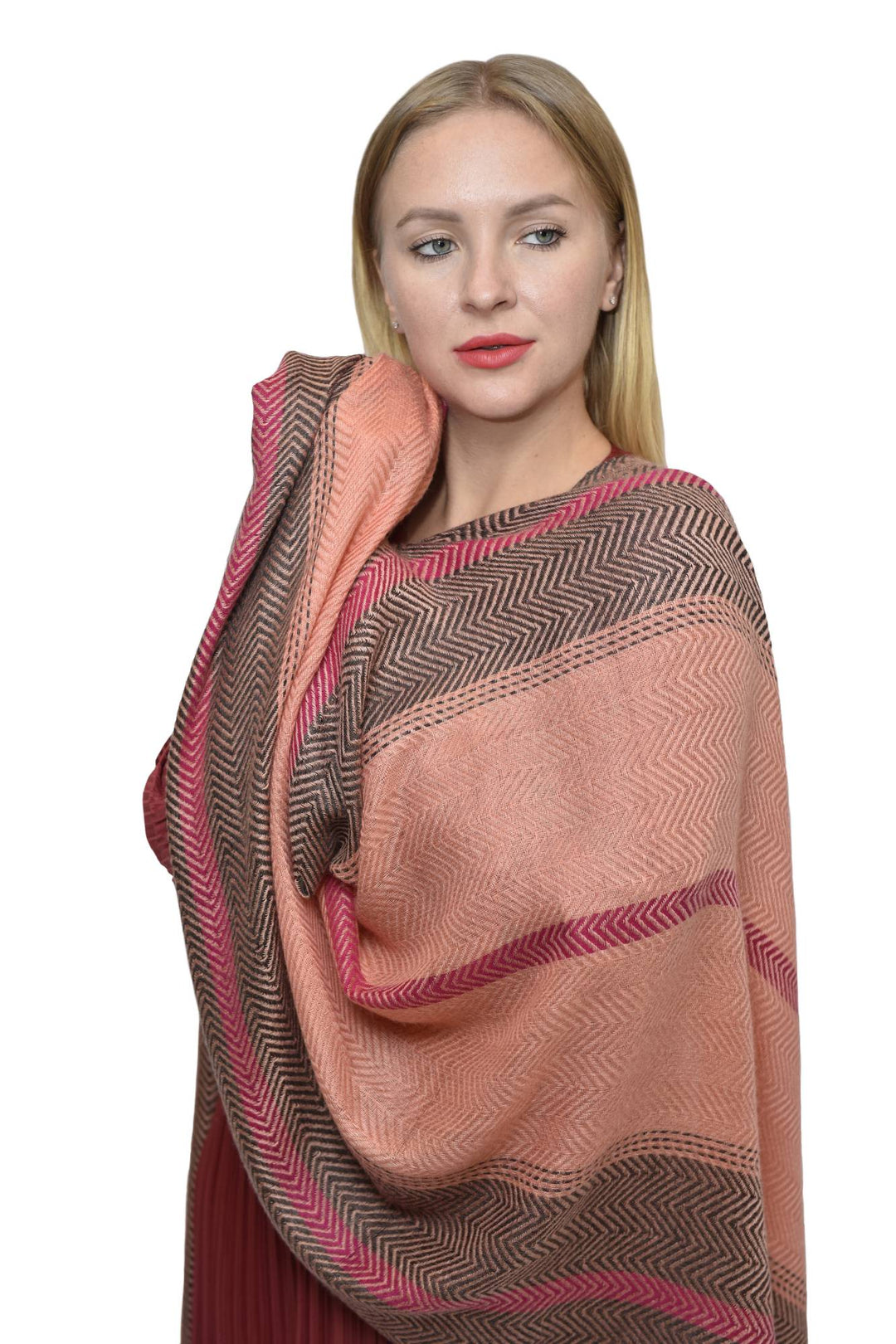 Camel Wool Luxury Scarf - Dusty Pink Window Pane