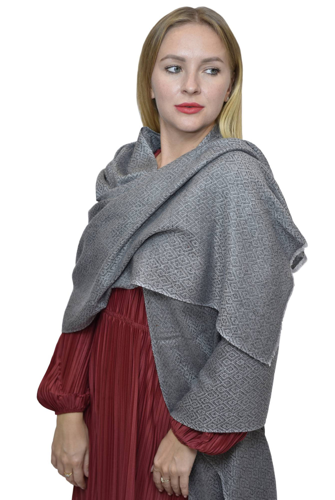 Camel Wool Luxury Scarf - Taupe Grey Diamond