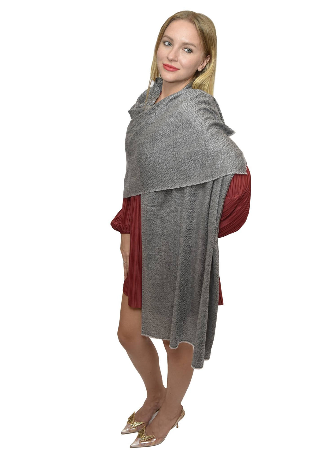 Camel Wool Luxury Scarf - Taupe Grey Diamond