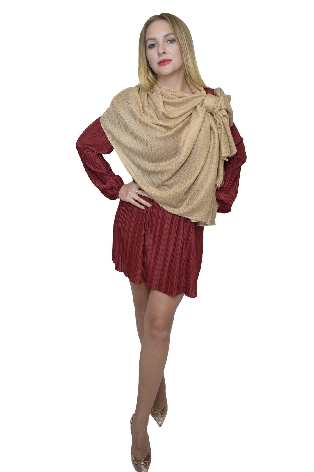 Camel Wool Luxury Scarf  - Camel Chevron Plain