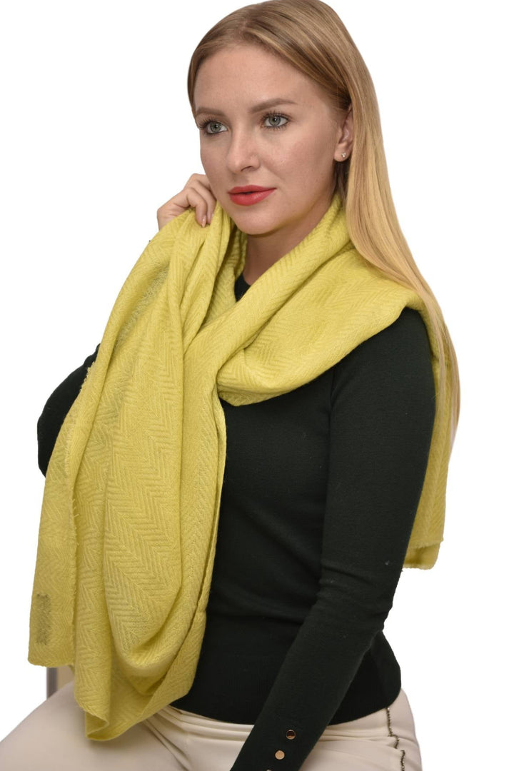 Camel Wool Luxury Scarf   - Banana Yellow Chevron Plain