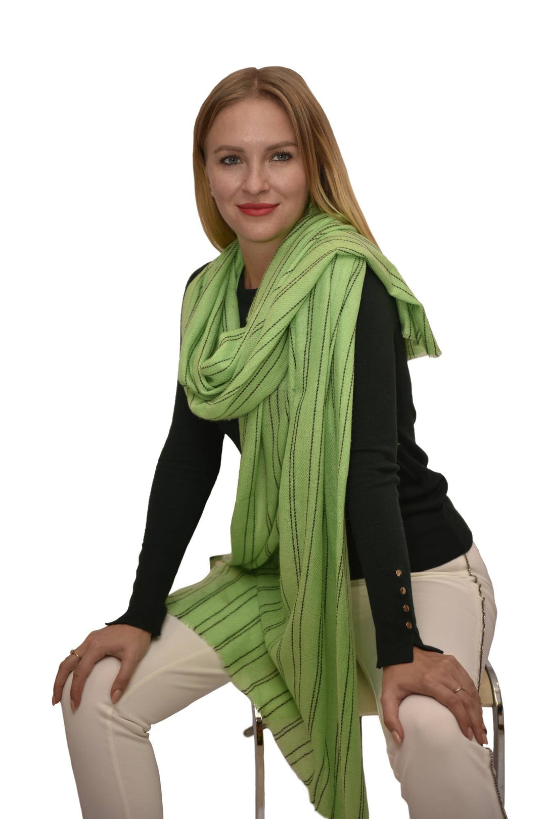 Camel Wool Luxury Scarf  - Parrot Green Verticle