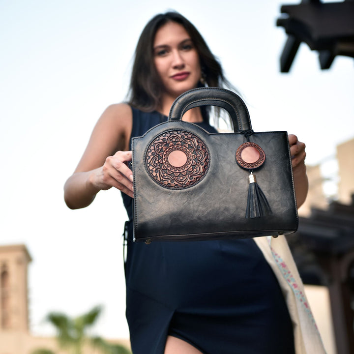 Mistique Women's Genuine Leather Handbag - Charcoal Grey