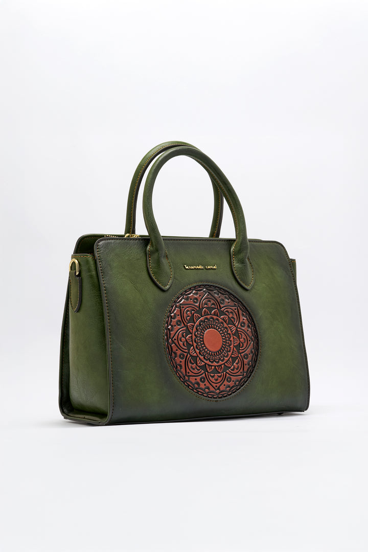 Elegance Women's Genuine Leather Handbag - Emerald