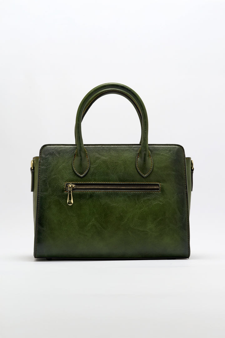 Elegance Women's Genuine Leather Handbag - Emerald