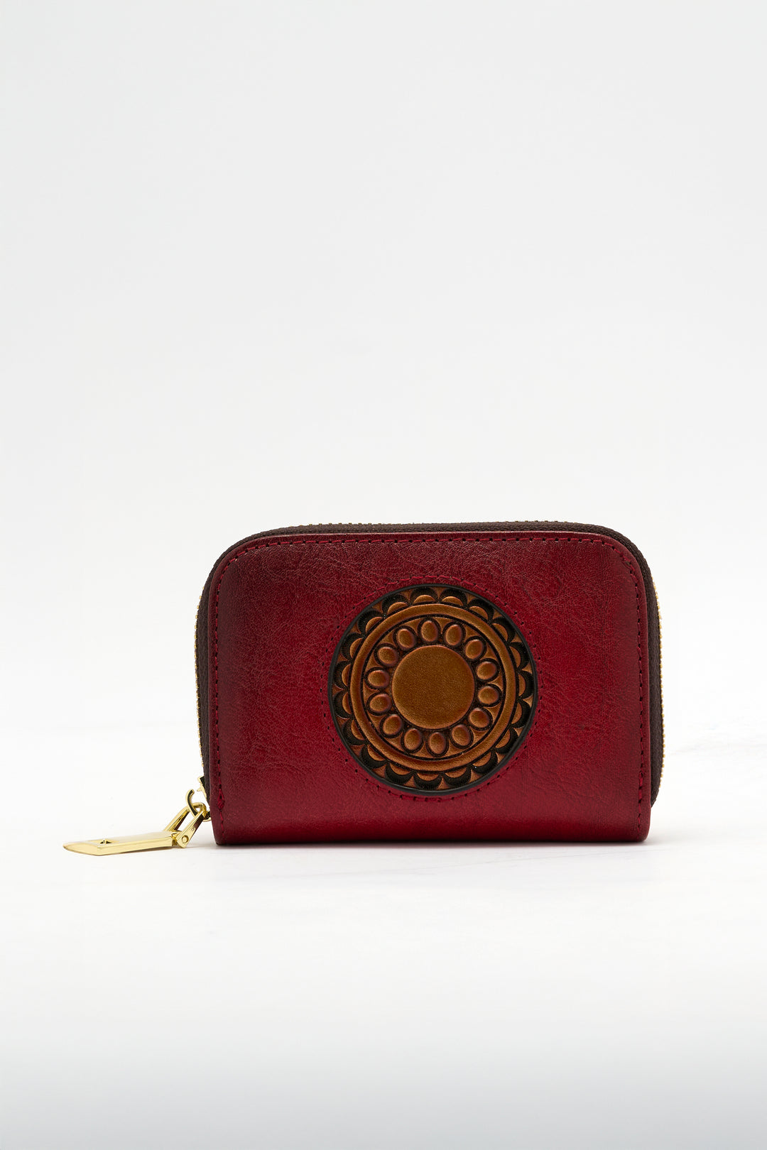 Embossed Genuine Leather Card Holder - Crimson