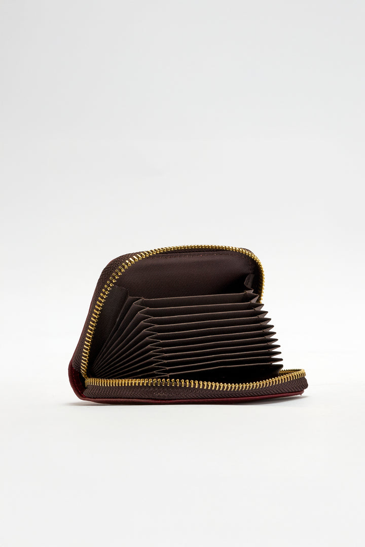 Embossed Genuine Leather Card Holder - Crimson