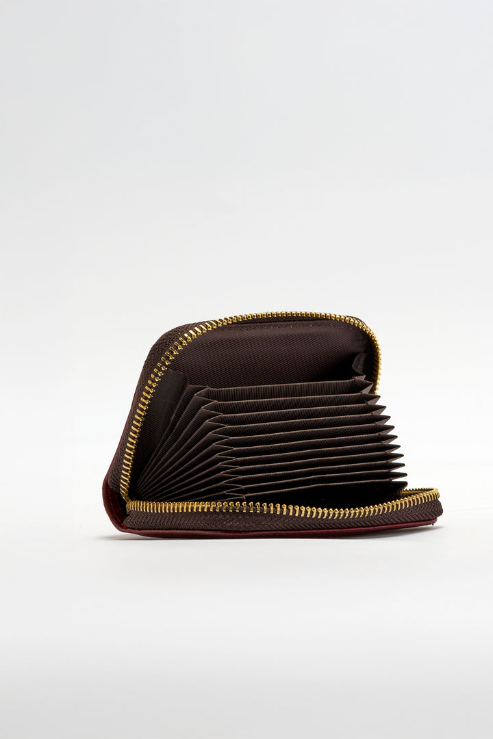 Embossed Genuine Leather Card Holder - Mocha