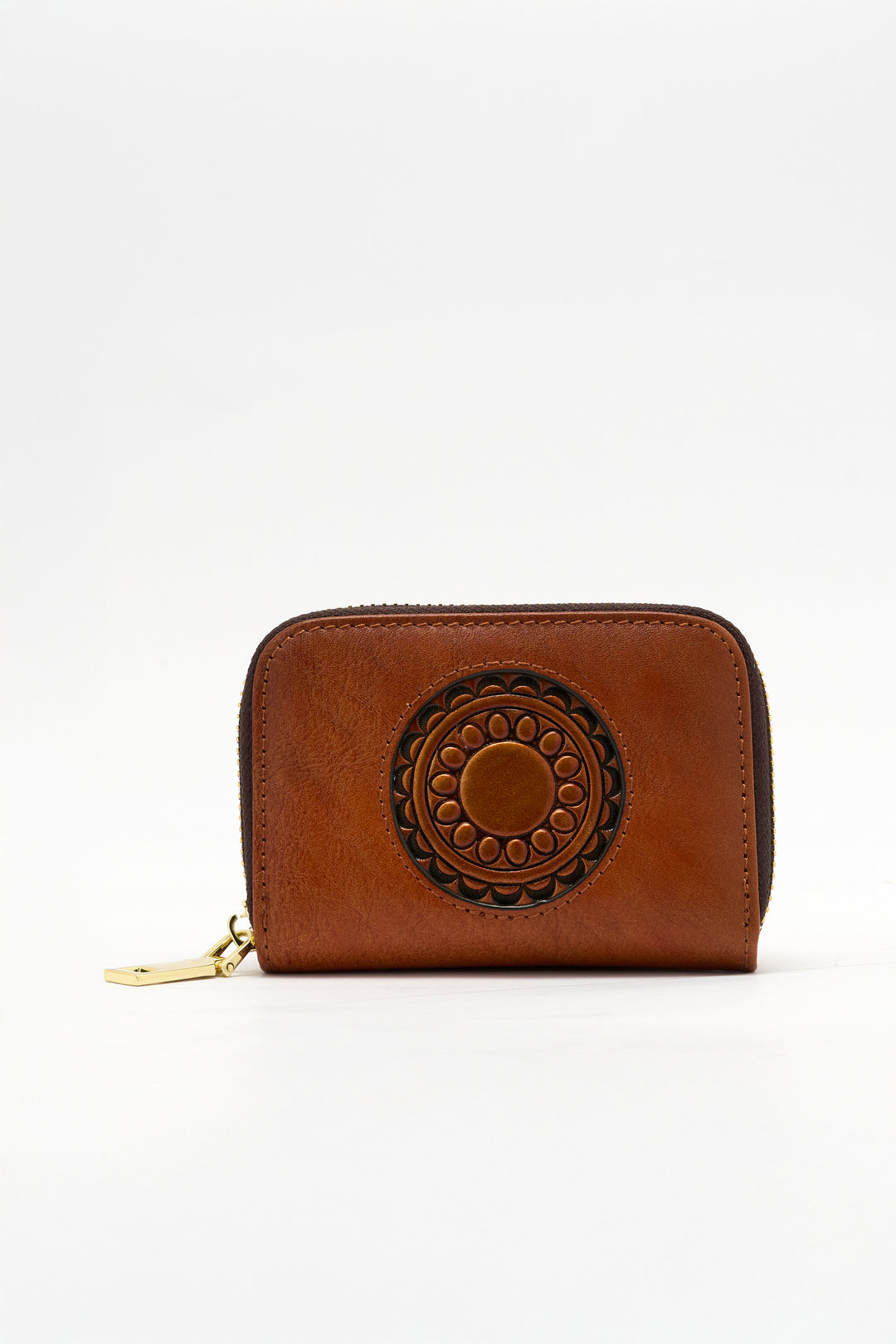 Embossed Genuine Leather Card Holder - Mocha