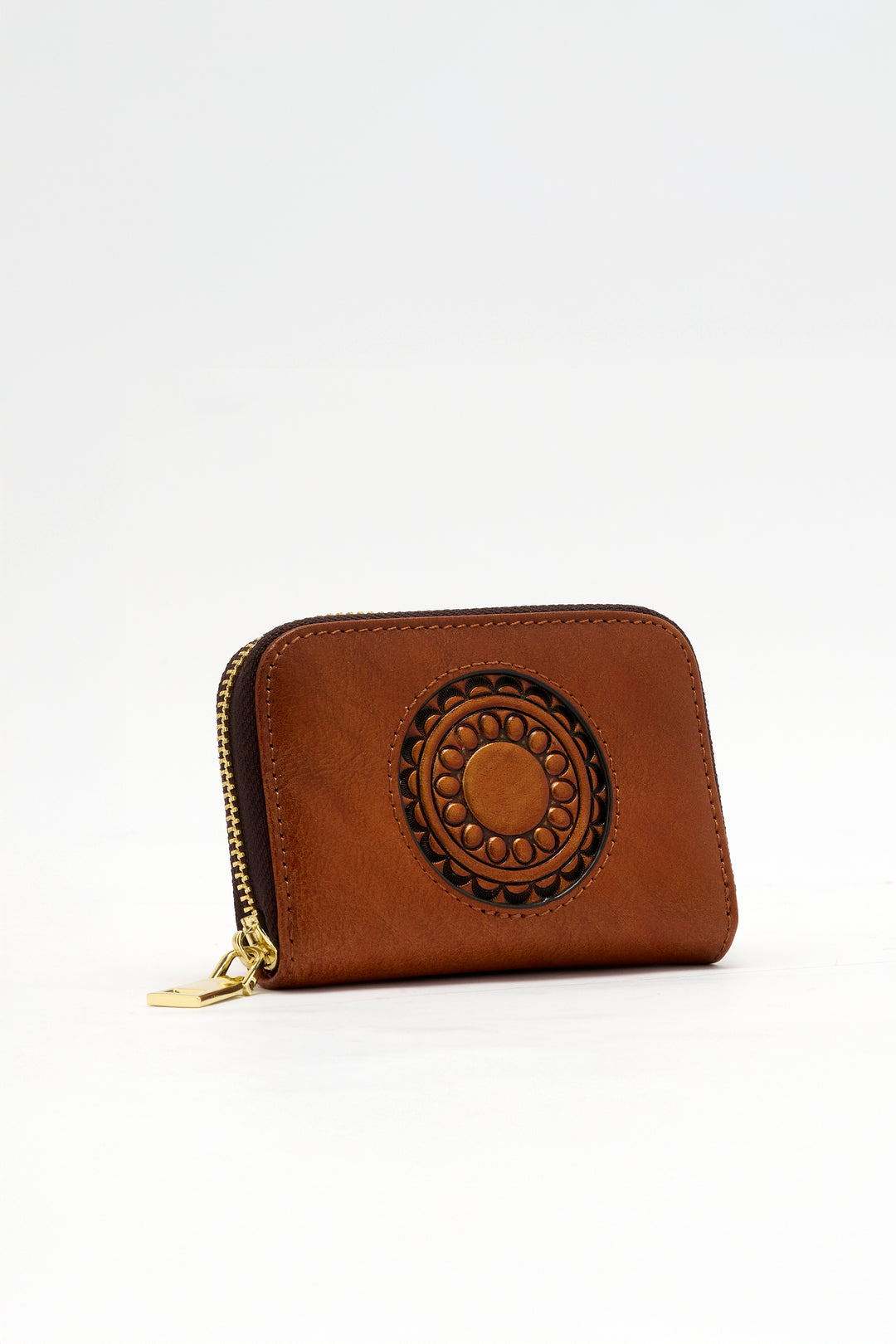 Embossed Genuine Leather Card Holder - Mocha