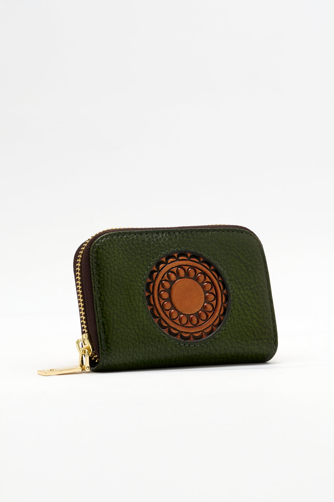 Embossed Genuine Leather Card Holder - Emerald