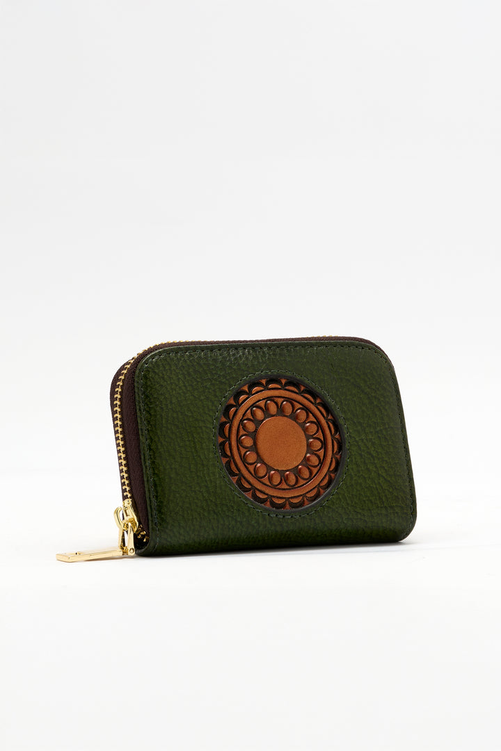 Embossed Genuine Leather Card Holder - Emerald