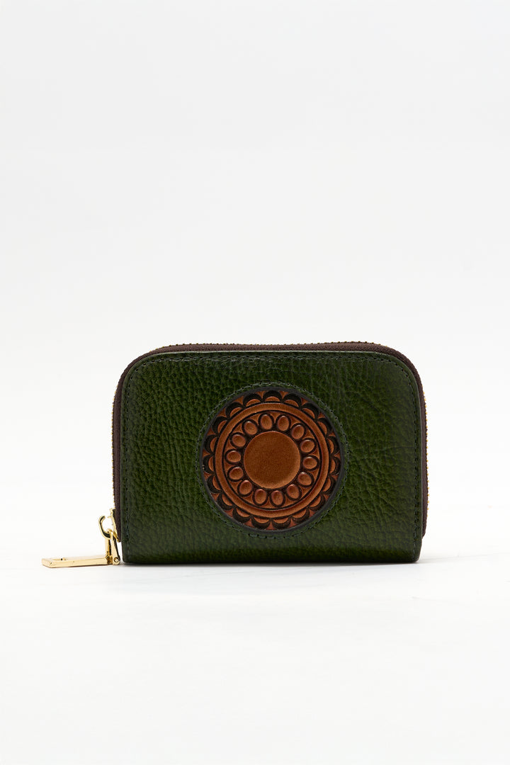 Embossed Genuine Leather Card Holder - Emerald