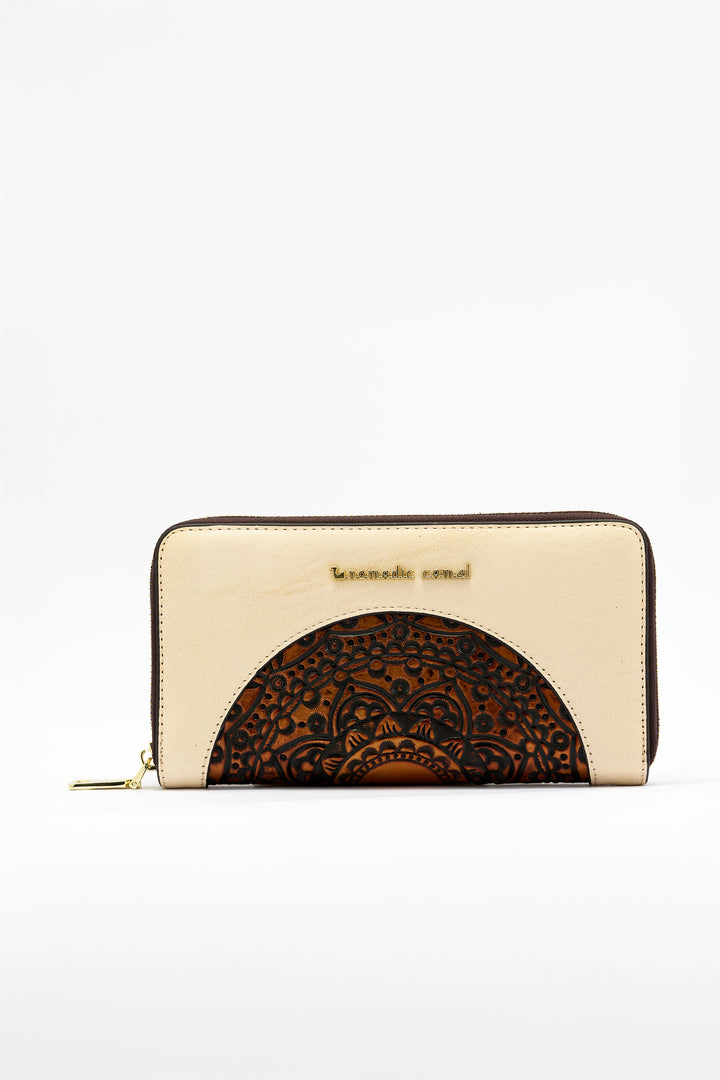 Embossed Women's Genuine Leather Clutch - Ivory