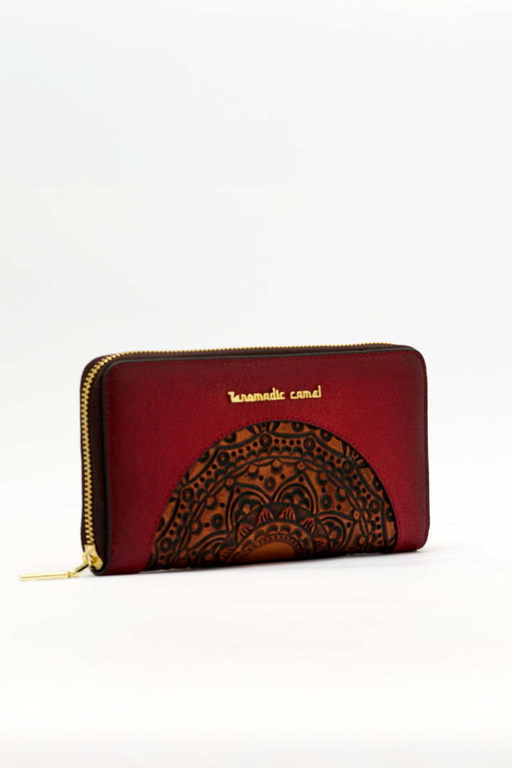 Embossed Women's Genuine Leather Clutch - Crimson