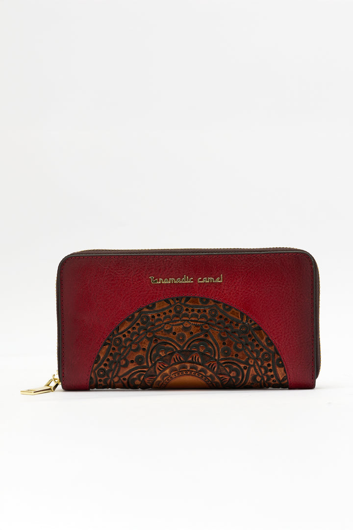 Embossed Women's Genuine Leather Clutch - Crimson