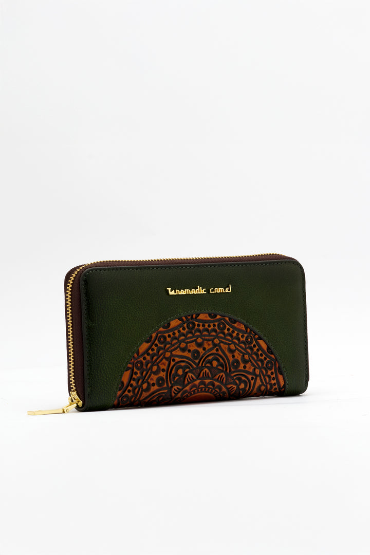 Embossed Women's Genuine Leather Clutch - Emerald