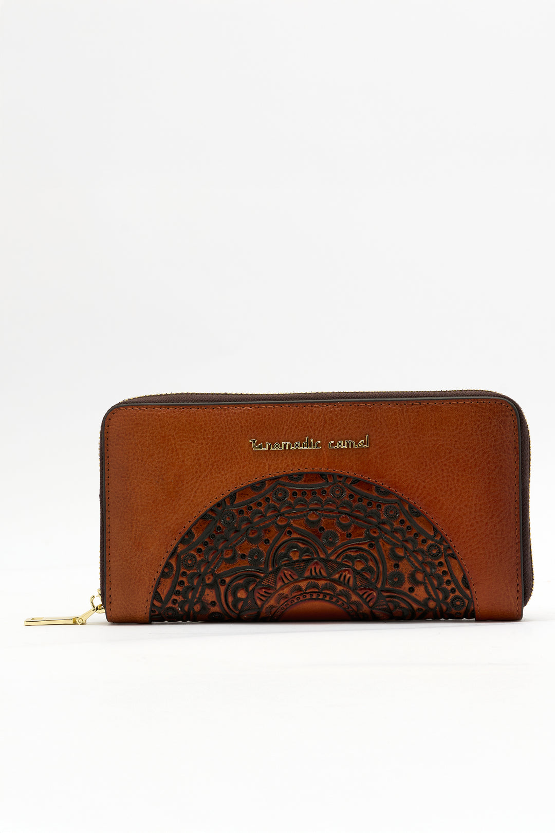 Embossed Women's Genuine Leather Clutch - Mocha