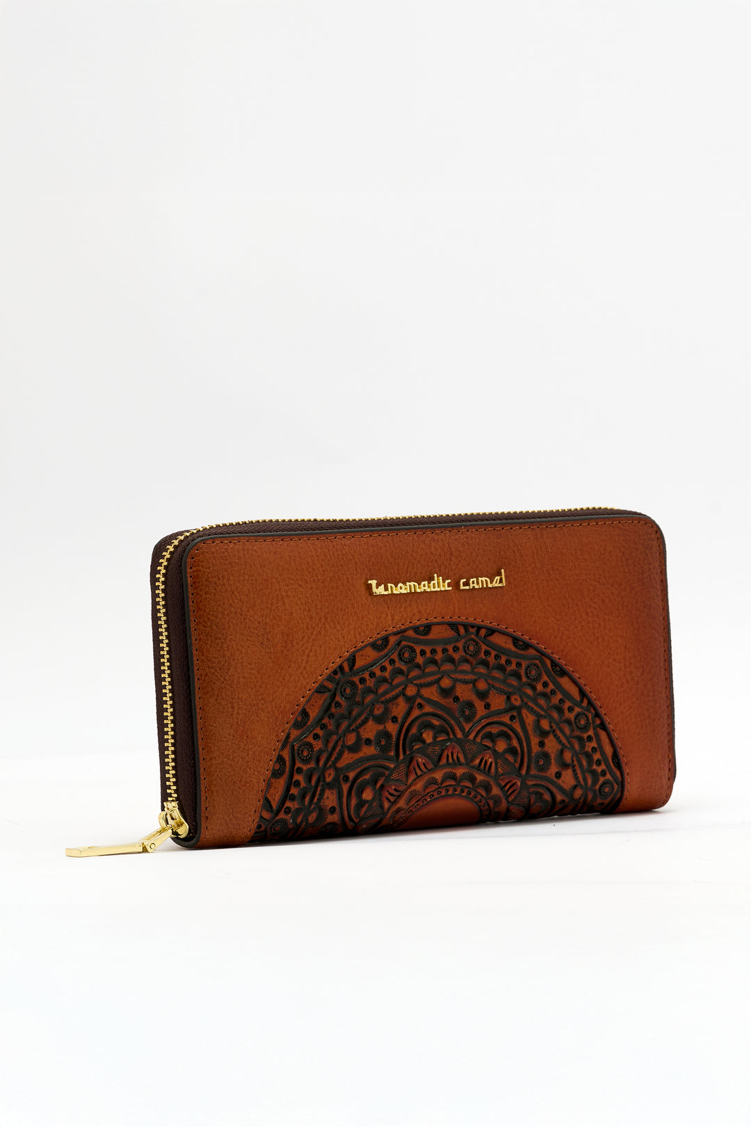 Embossed Women's Genuine Leather Clutch - Mocha