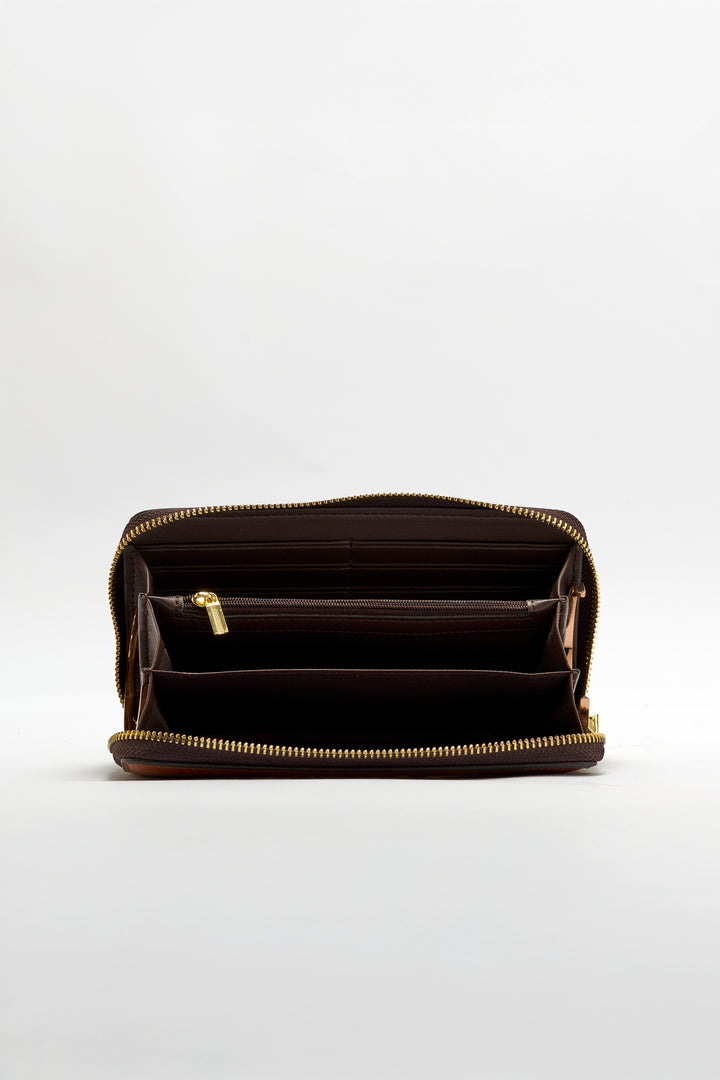 Embossed Women's Genuine Leather Clutch - Black