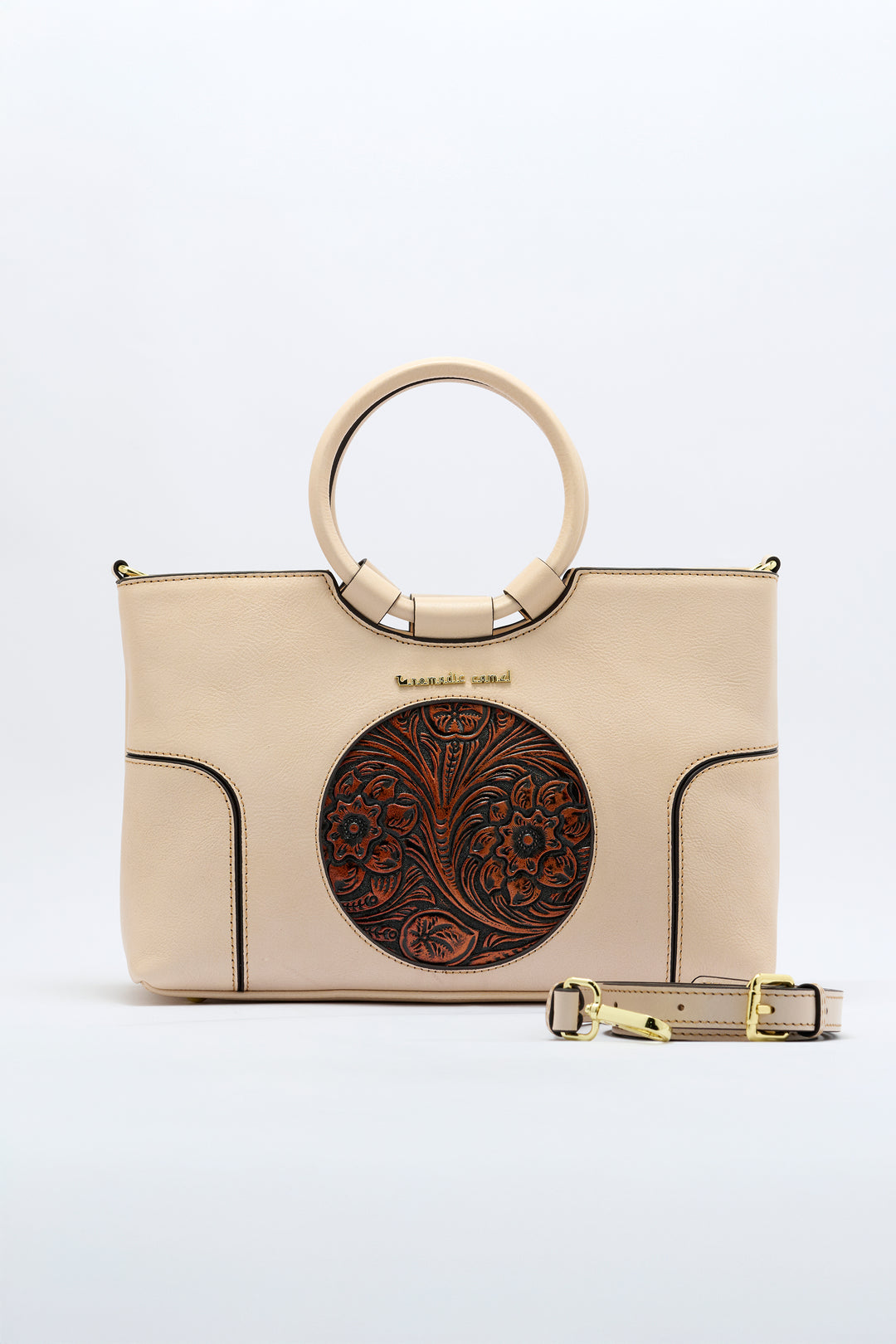 Iconic Women's  Genuine Leather Handbag - Ivory