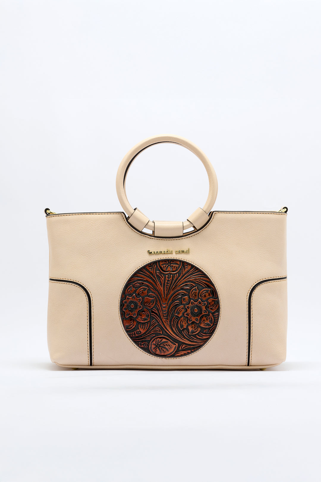 Iconic Women's  Genuine Leather Handbag - Ivory