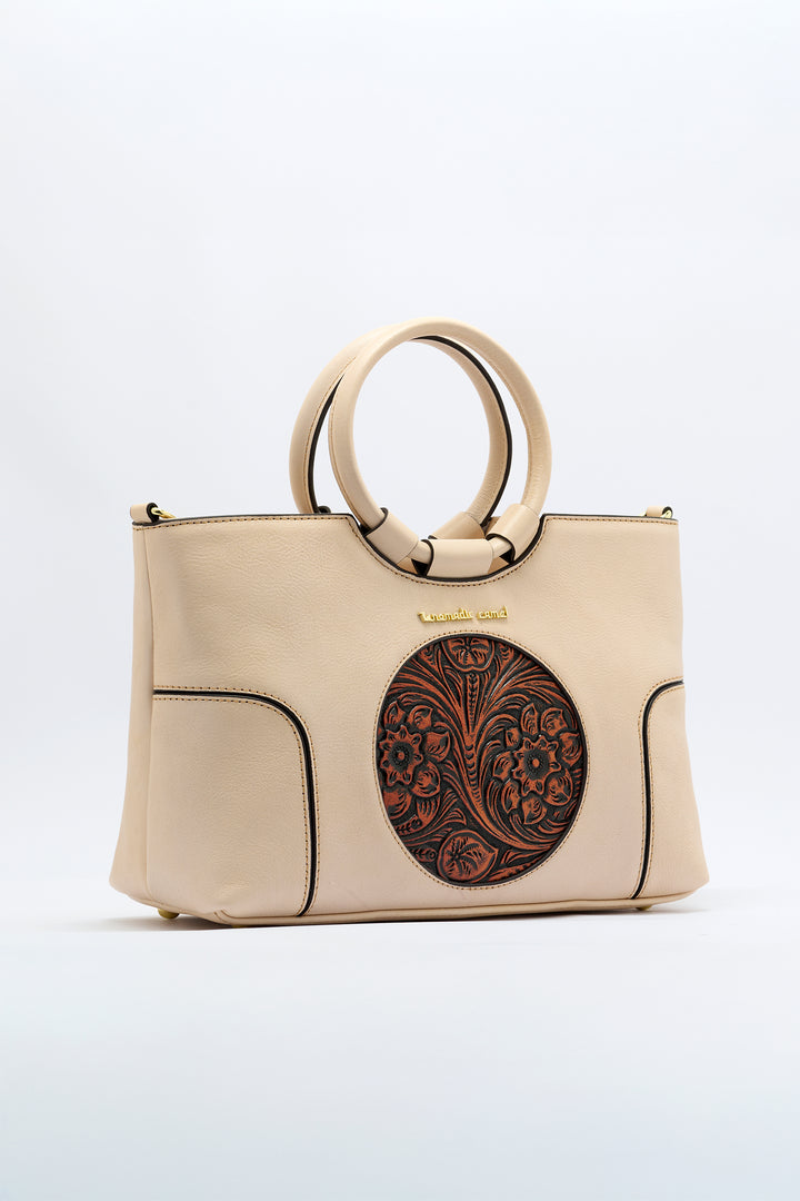 Iconic Women's  Genuine Leather Handbag - Ivory