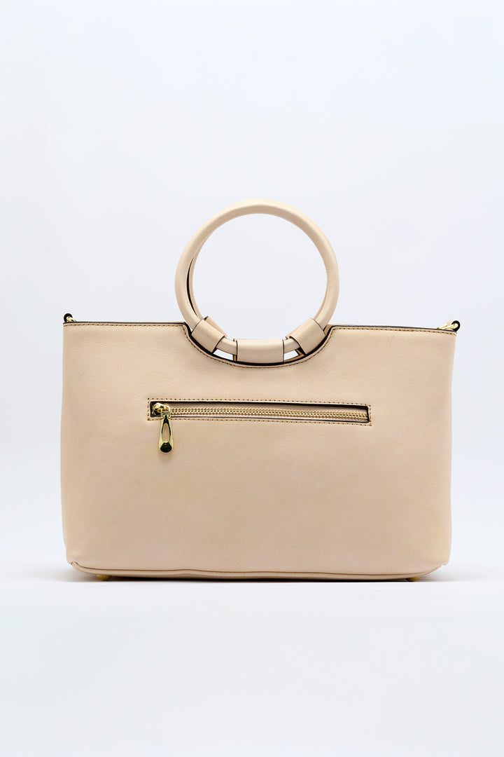Iconic Women's  Genuine Leather Handbag - Ivory