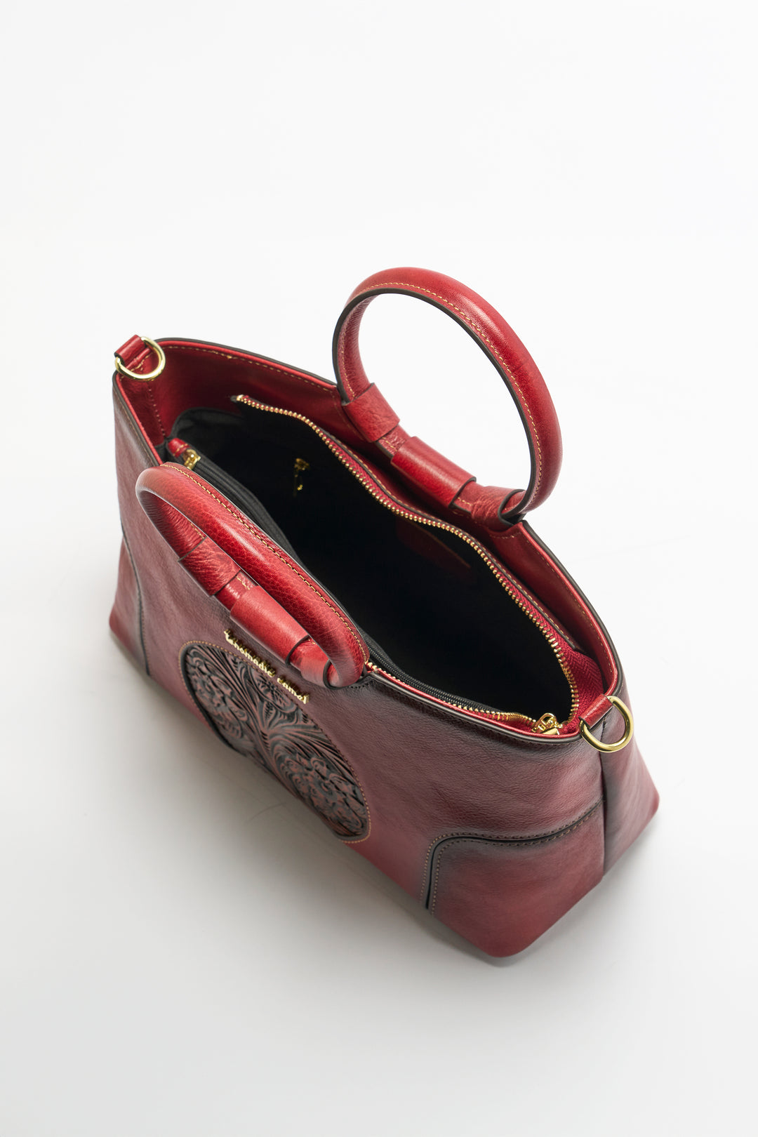 Iconic Women's  Genuine Leather Handbag - Crimson