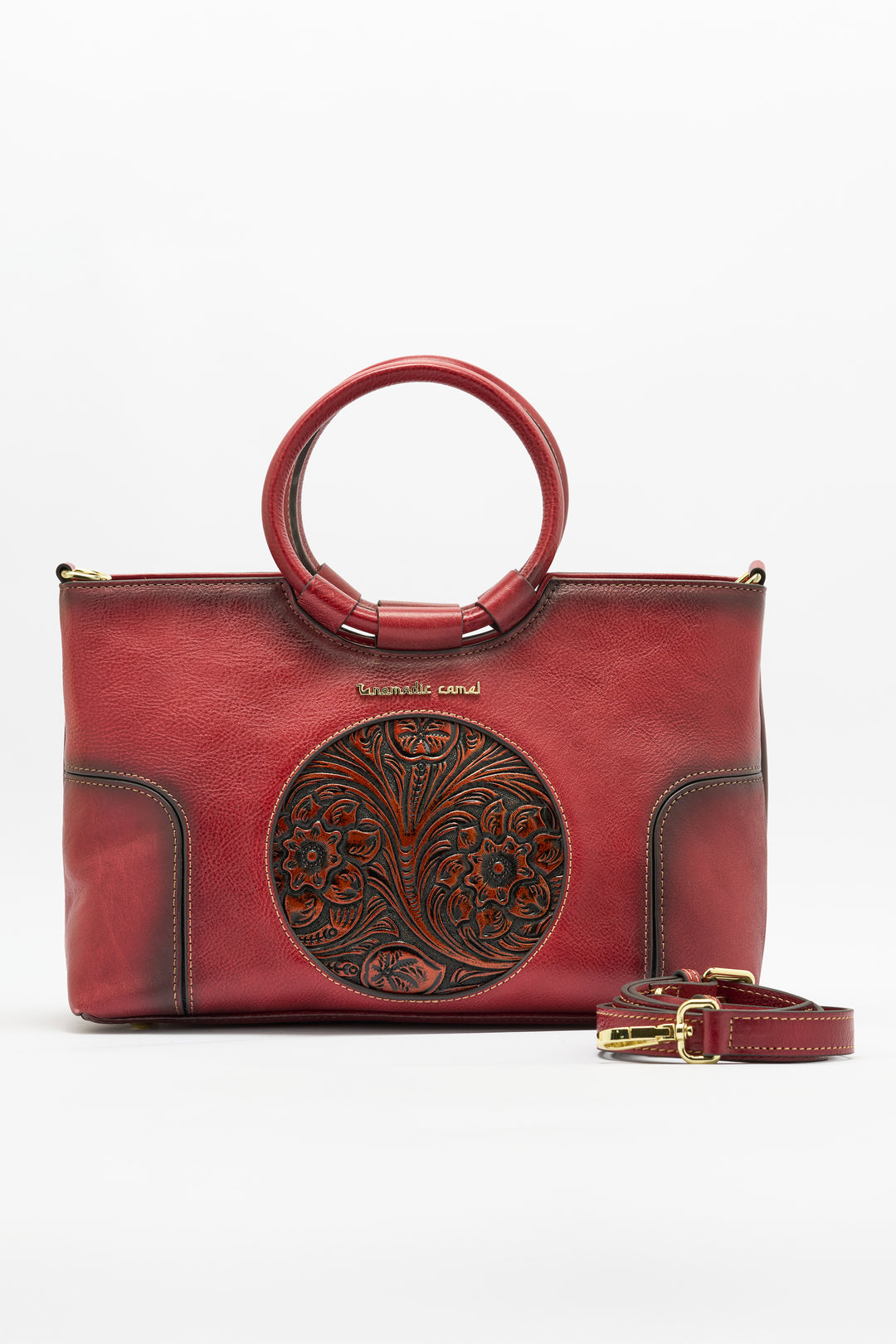 Iconic Women's  Genuine Leather Handbag - Crimson