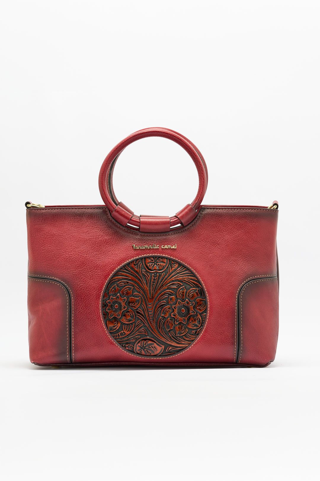 Iconic Women's  Genuine Leather Handbag - Crimson