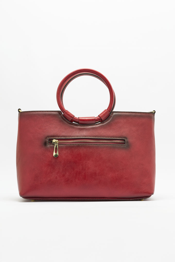 Iconic Women's  Genuine Leather Handbag - Crimson