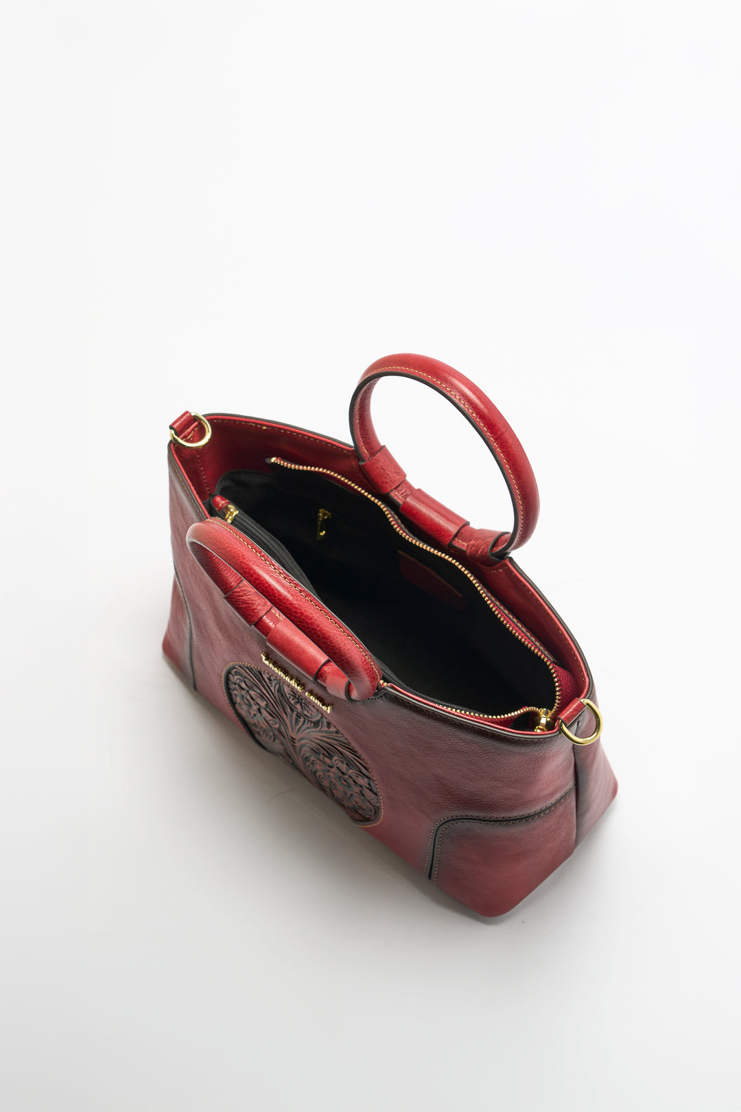 Iconic Women's  Genuine Leather Handbag - Crimson