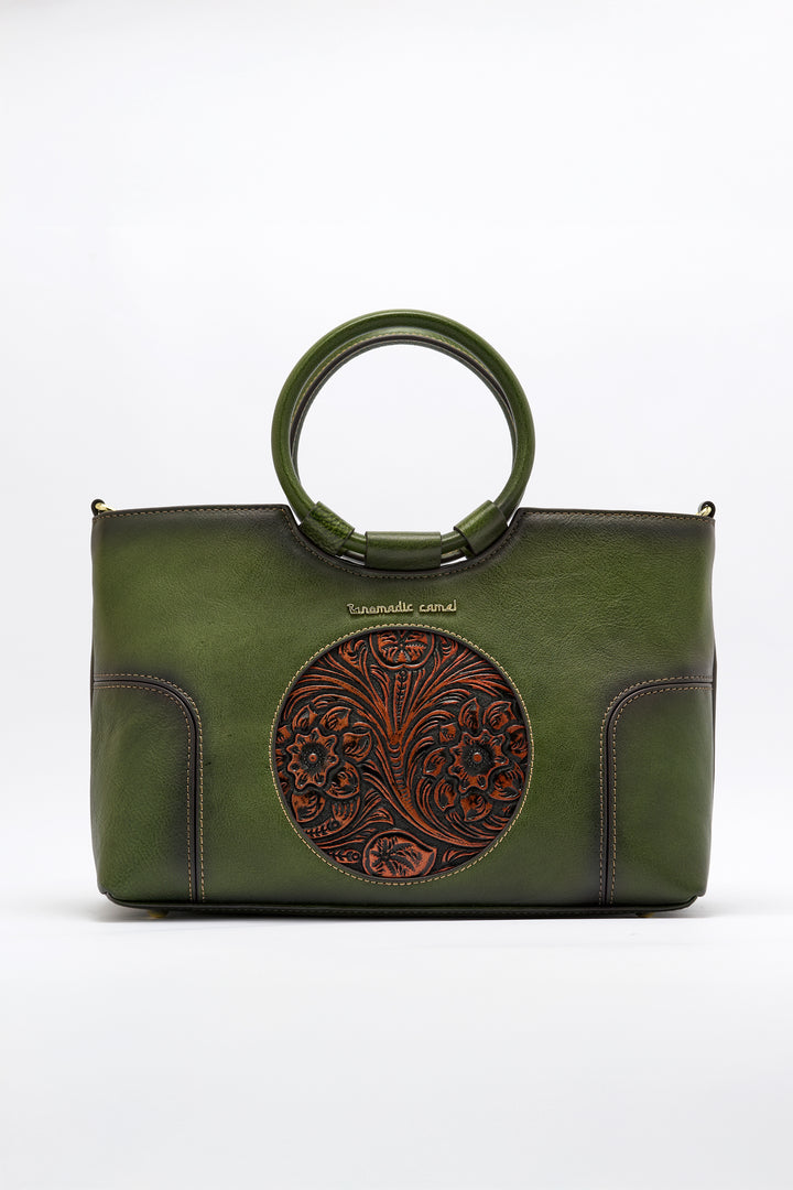 Iconic Women's  Genuine Leather Handbag - Emerald