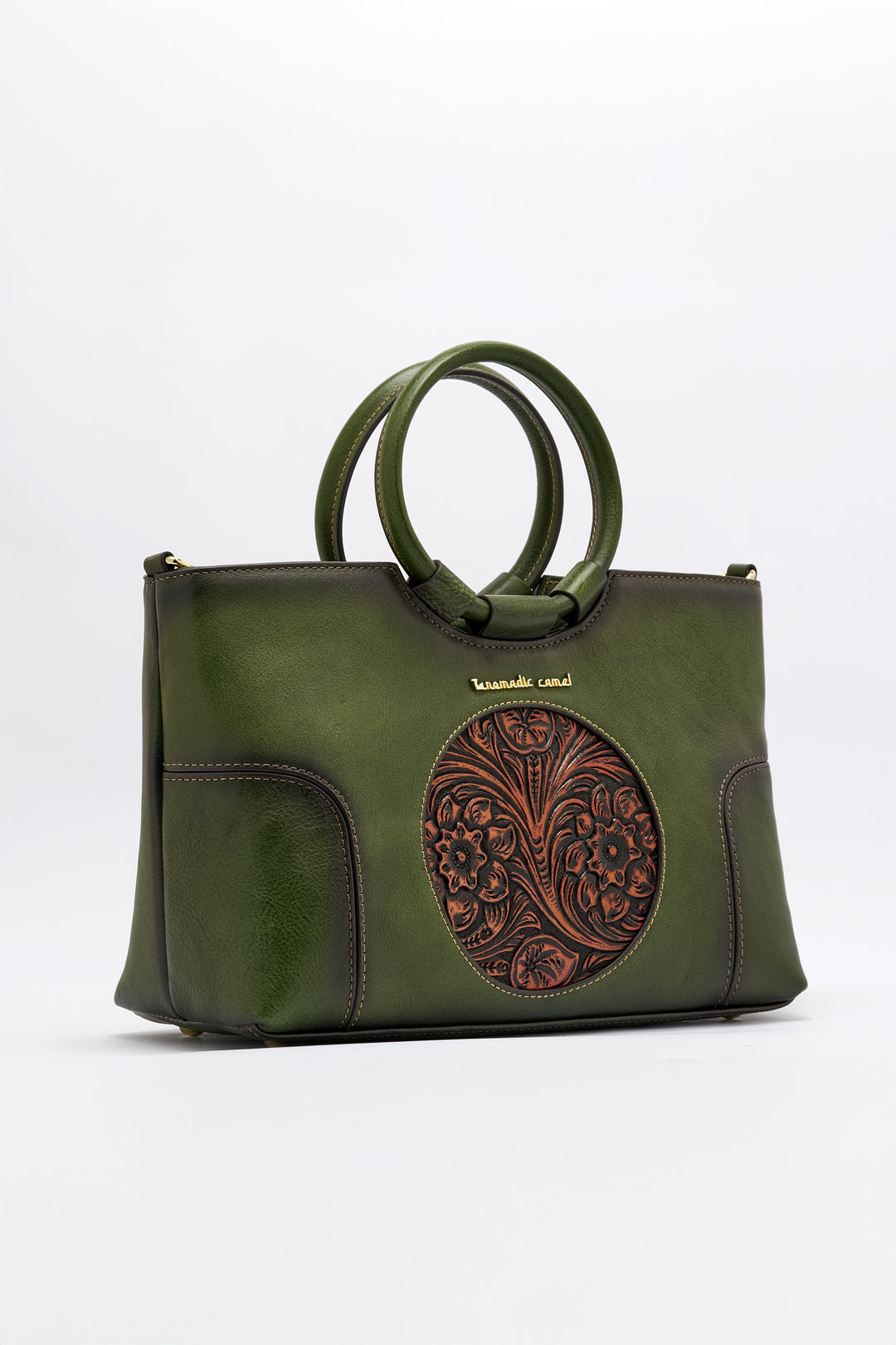 Iconic Women's  Genuine Leather Handbag - Emerald