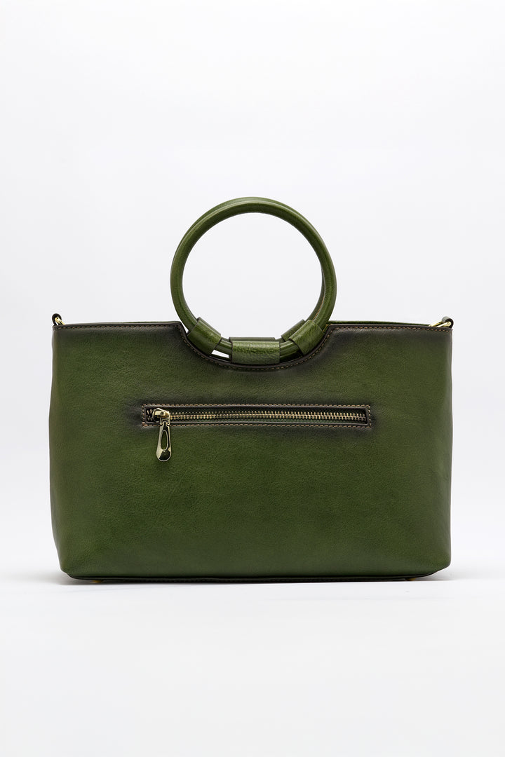 Iconic Women's  Genuine Leather Handbag - Emerald