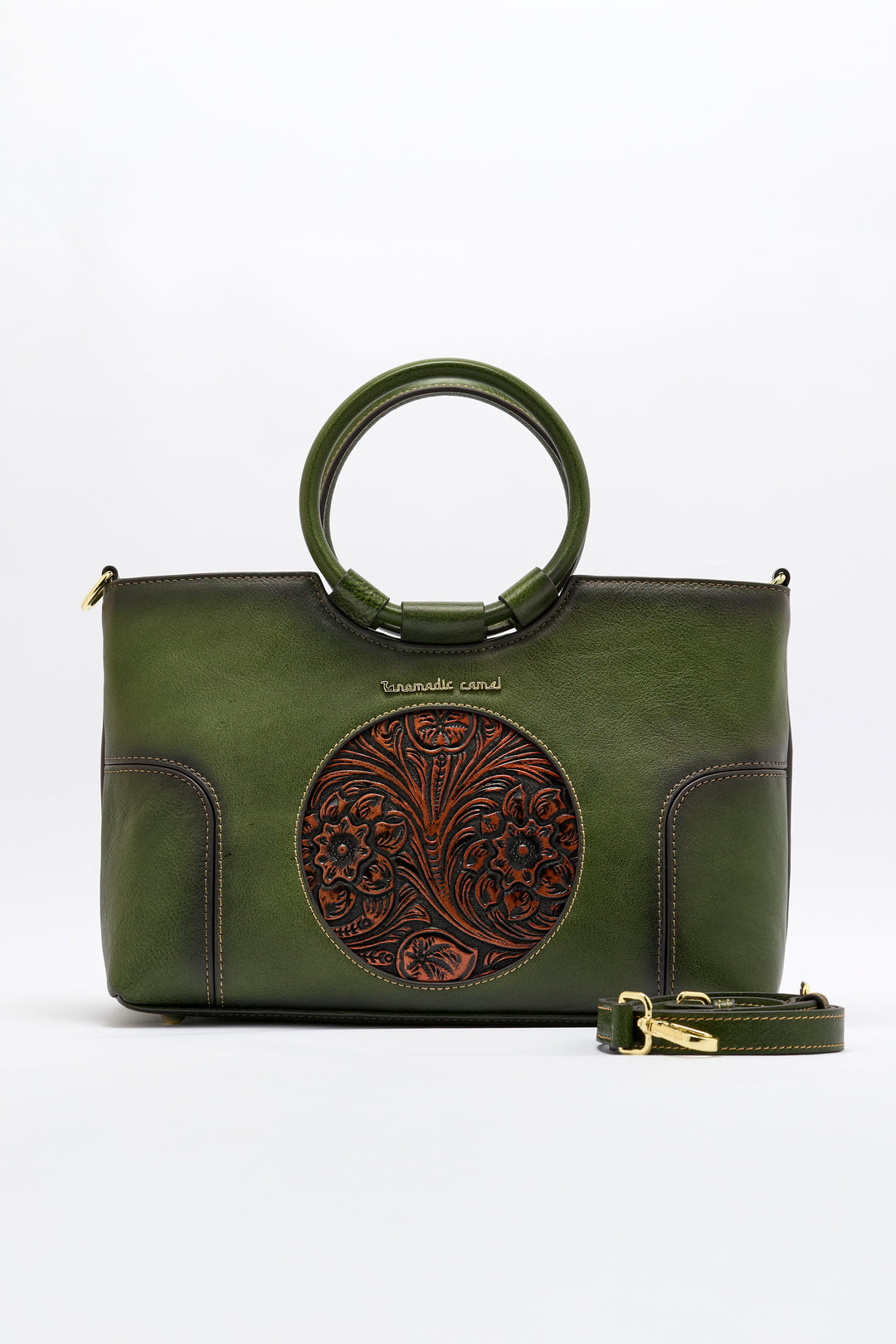 Iconic Women's  Genuine Leather Handbag - Emerald