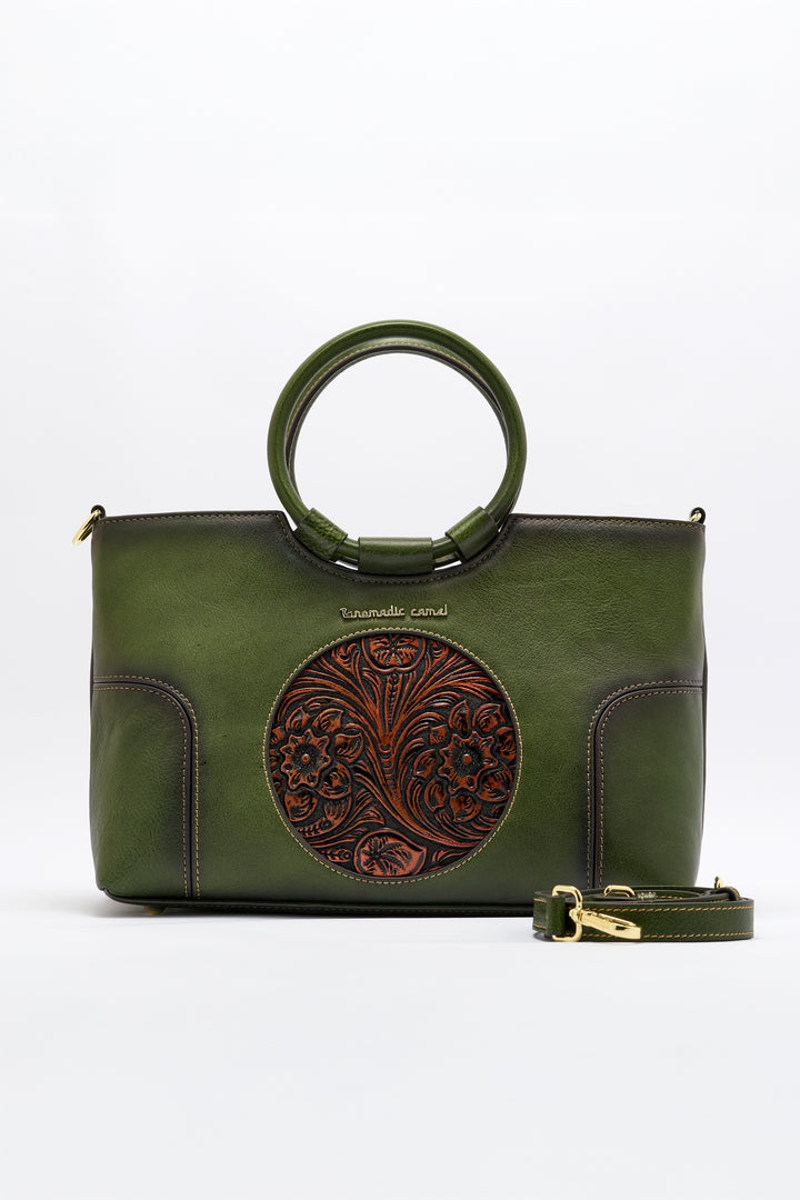 Iconic Women's  Genuine Leather Handbag - Emerald