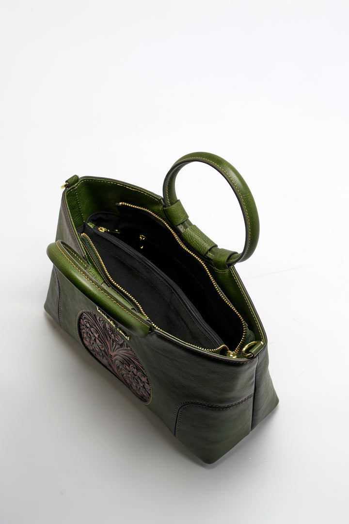 Iconic Women's  Genuine Leather Handbag - Emerald