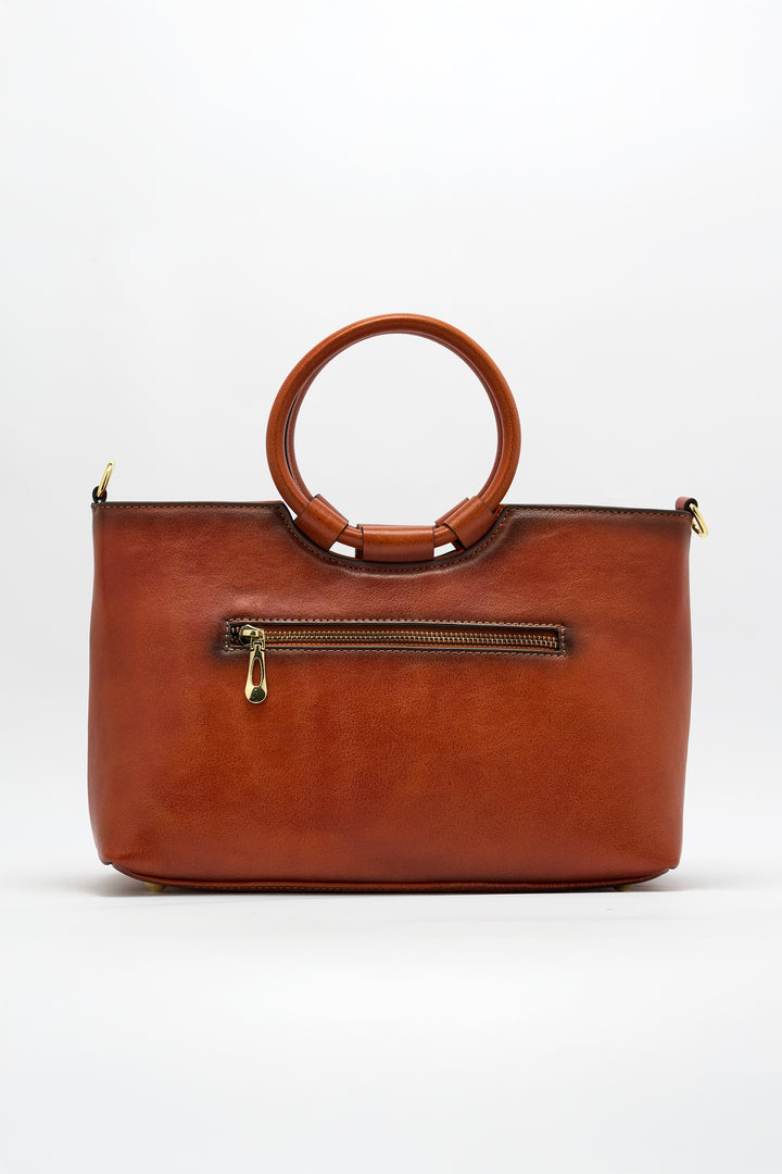 Iconic Women's  Genuine Leather Handbag - Mocha