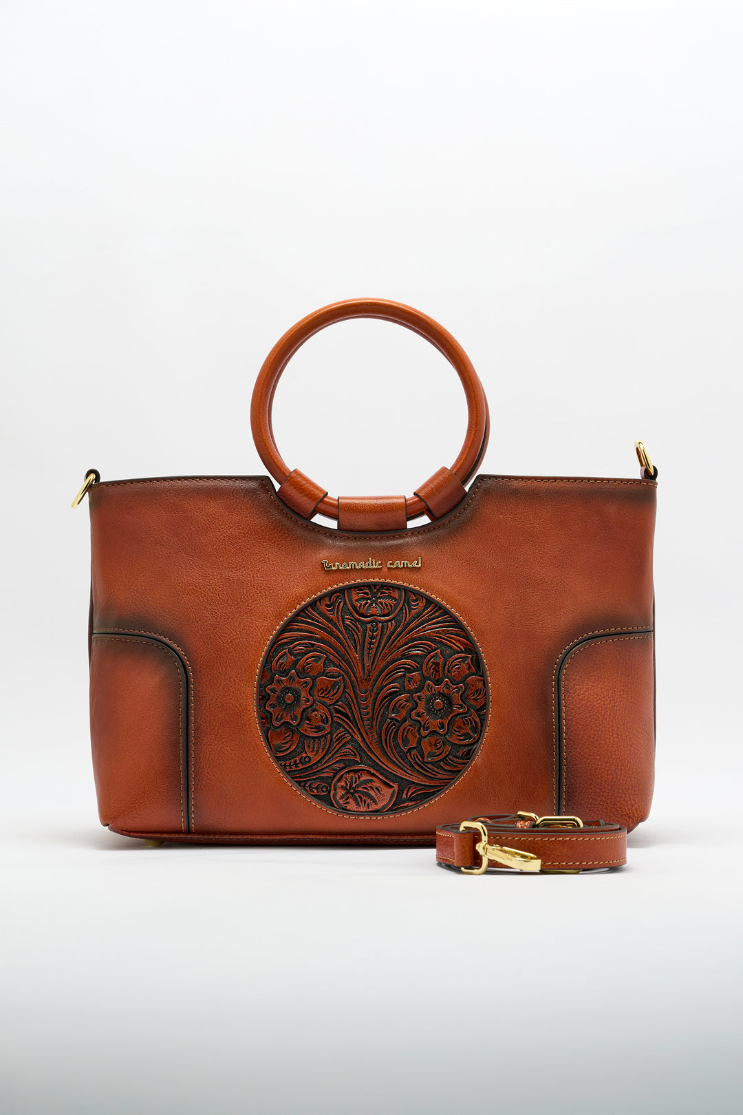 Iconic Women's  Genuine Leather Handbag - Mocha