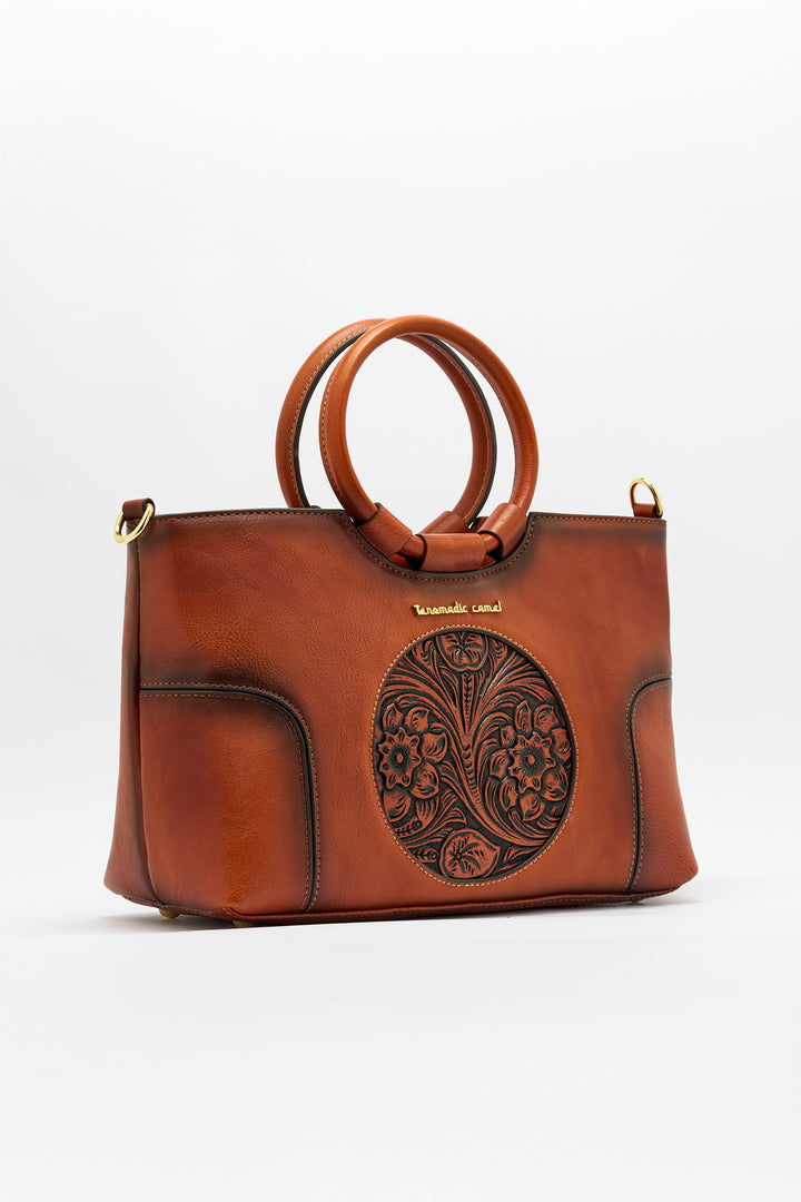 Iconic Women's  Genuine Leather Handbag - Mocha