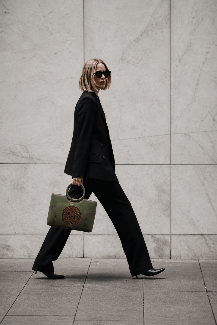 Iconic Women's  Genuine Leather Handbag - Emerald