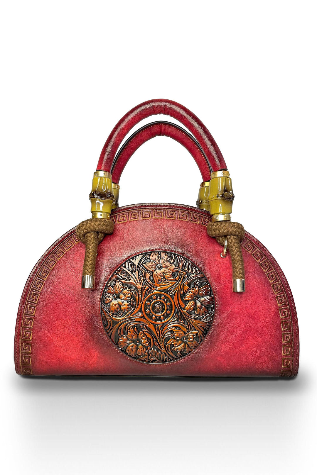 Crescent Women's Genuine Leather Handbag - Red