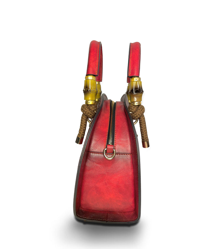 Crescent Women's Genuine Leather Handbag - Red