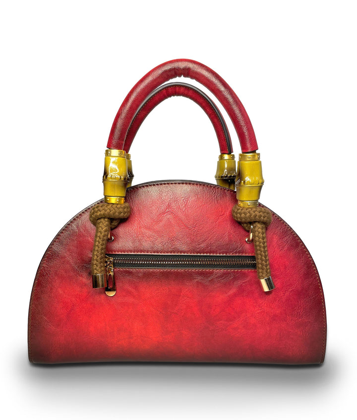 Crescent Women's Genuine Leather Handbag - Red