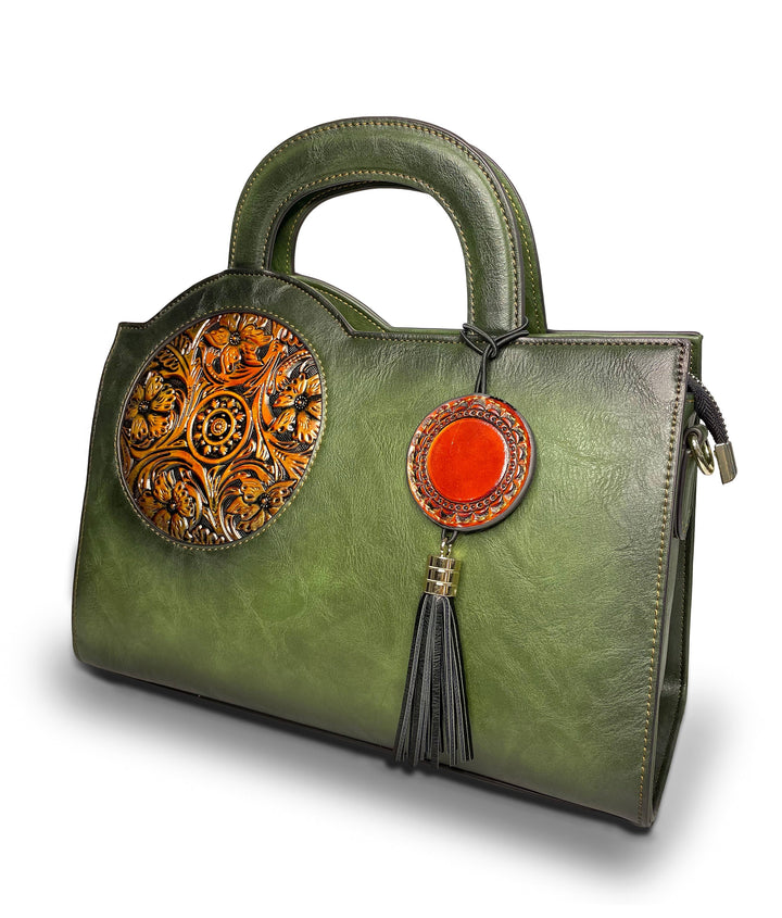 Designer Leather Handbag - Olive Green