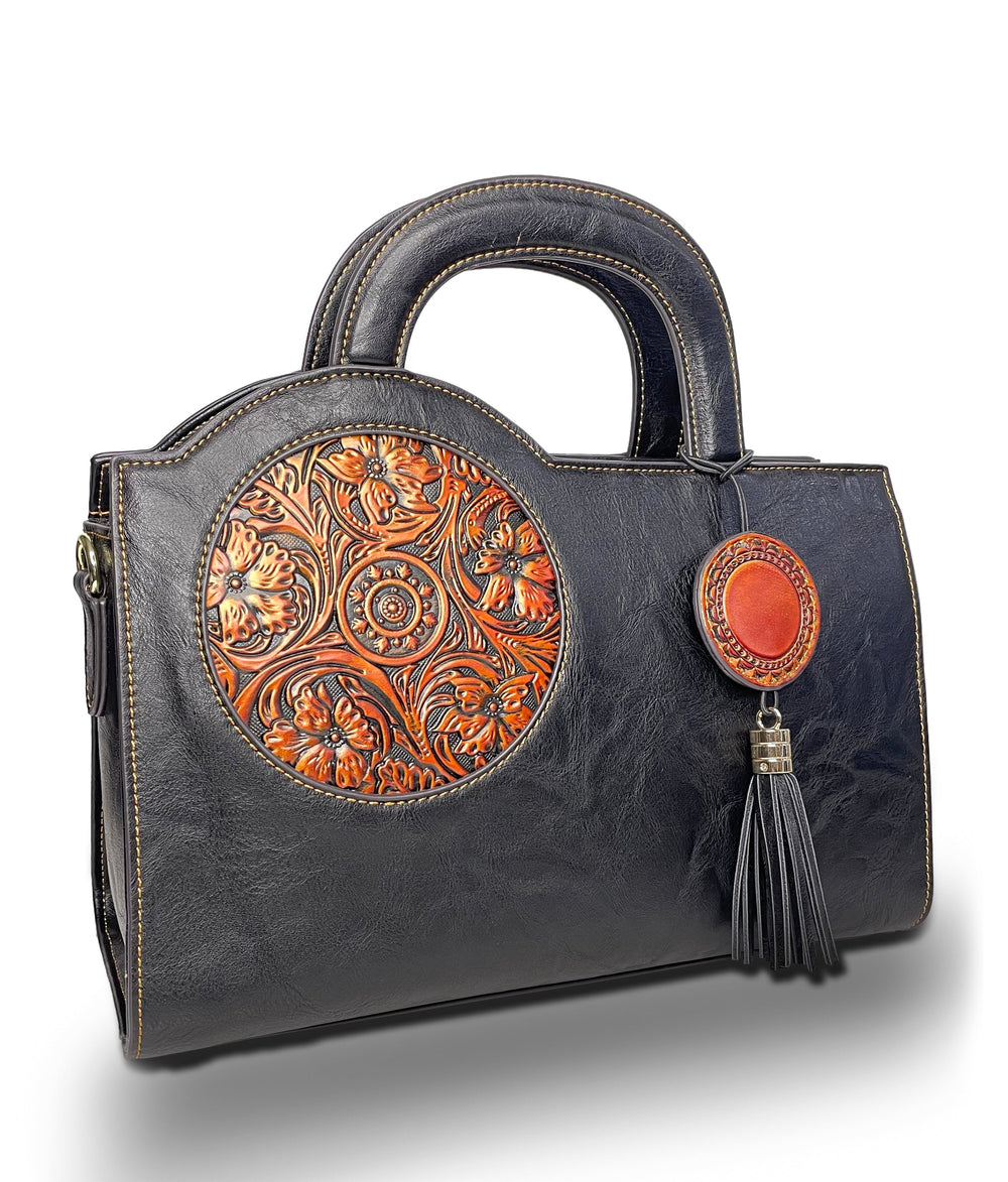 Mistique Women's Genuine Leather Handbag - Ink Black