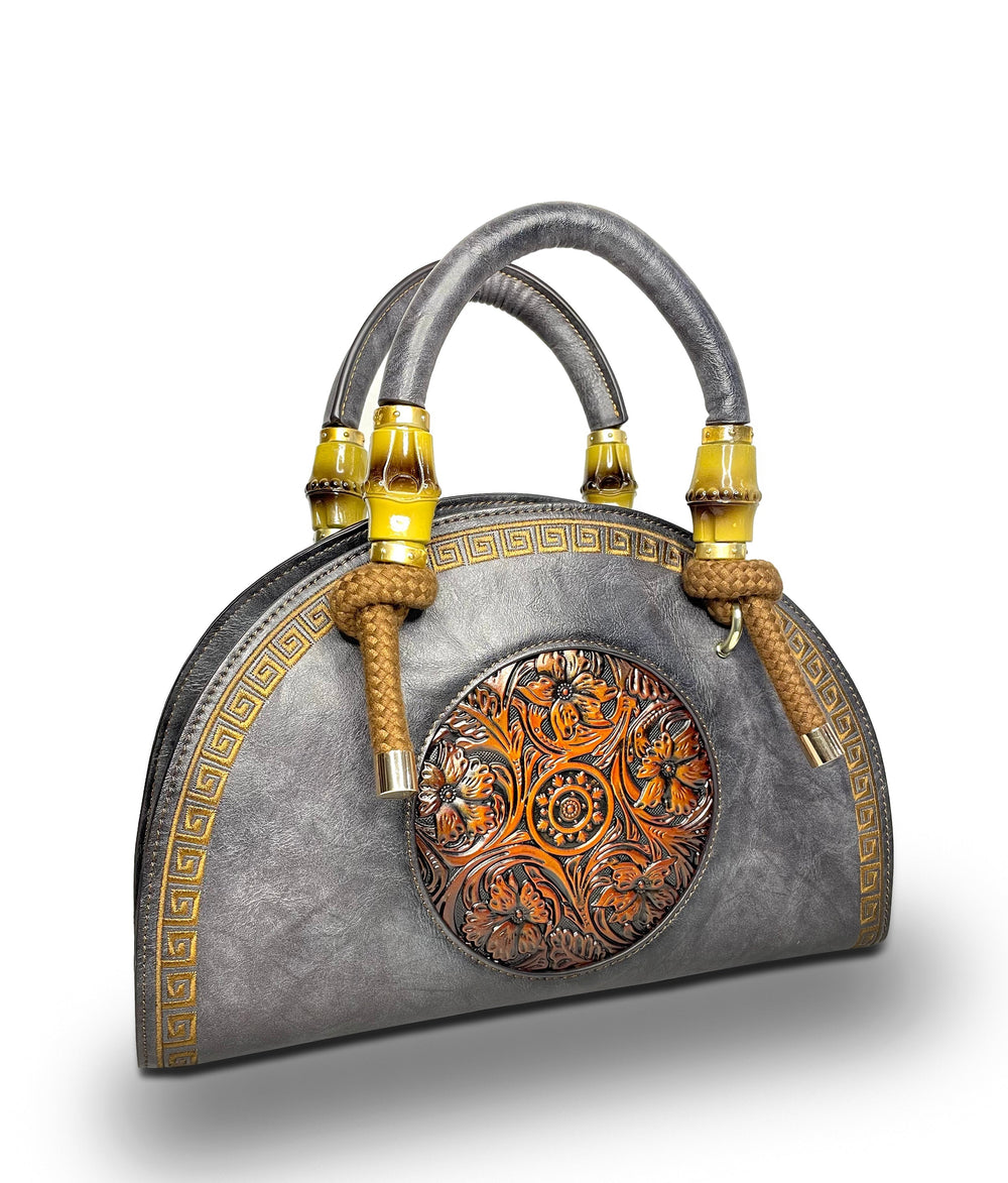 Crescent Women's Genuine Leather Handbag - Charcoal Grey