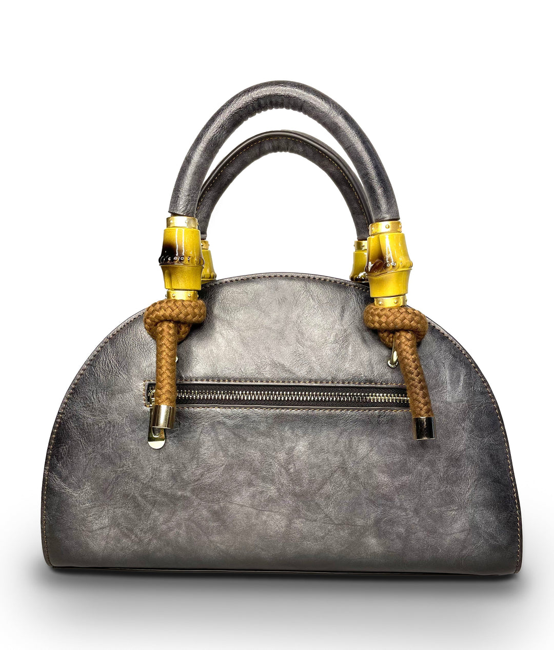 Crescent Women's Genuine Leather Handbag - Charcoal Grey